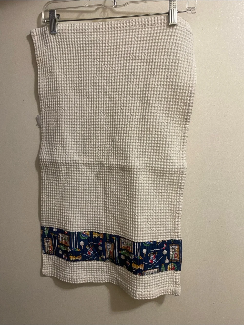 Vintage Golf Theme Tea Kitchen Towel 25”x14” Cream Waffle Navy Blue Panel H&C Co
